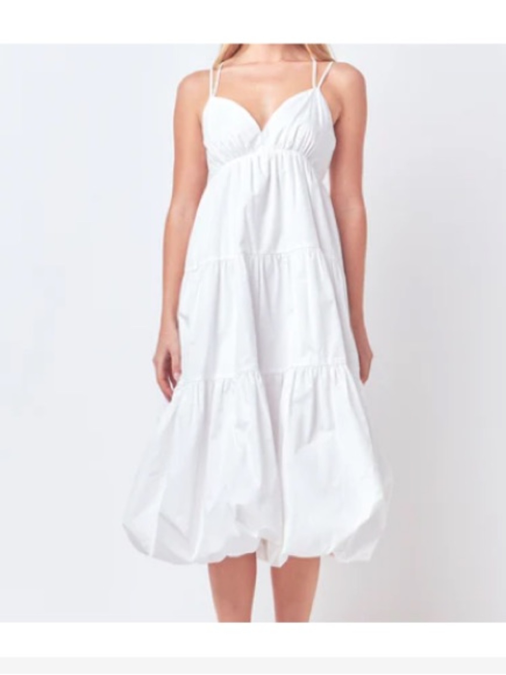English Factory White Tiered Maxi Sundress with Spaghetti Straps
